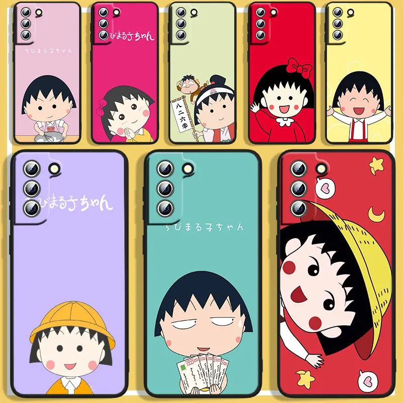 

Japanese anime Sakura Maruko Phone Case For Samsung S8 S9 S10 S20 S21 S22 Plus 4G S10e 5G Lite Ultra FE Black Silicone luxury