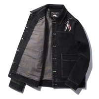 trendy mens jacket autumn thin denim jacket lapel korean style casual coat printed pocket fashion apparel man