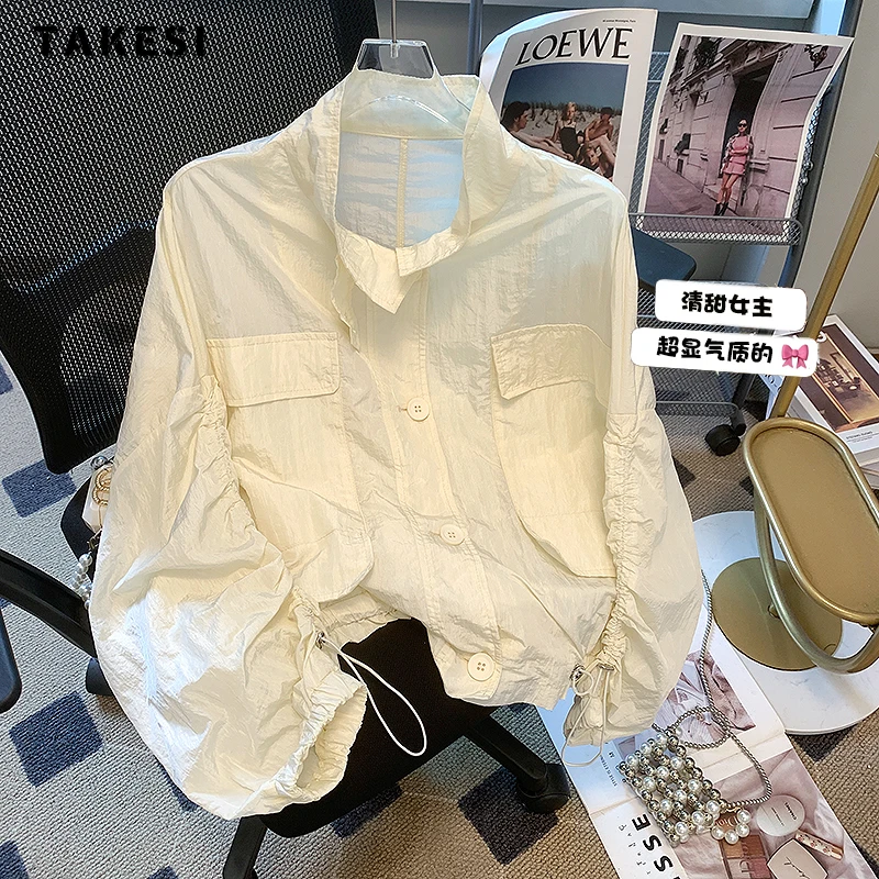

Korean Casual Style Turn-down Collar Long Sleeve Solid Color Blouses 2023 Autumn Women Harajuku Single Breasted Oversized Shirts