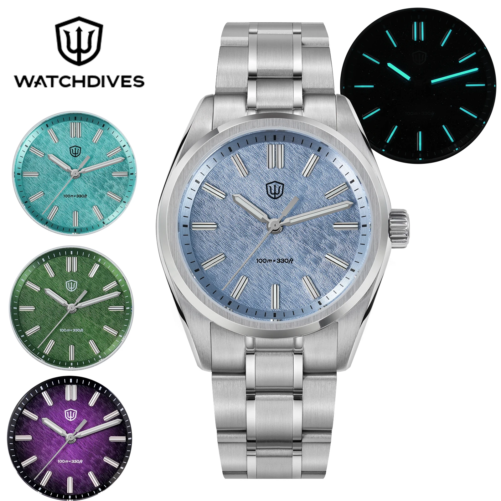 Фото Watchdives WD0003B 36 мм кварцевые мужские часы VH31 Sweep Seconds Механизм Часы из нержавеющей стали Светящийся водонепроницаемый сапфир №1