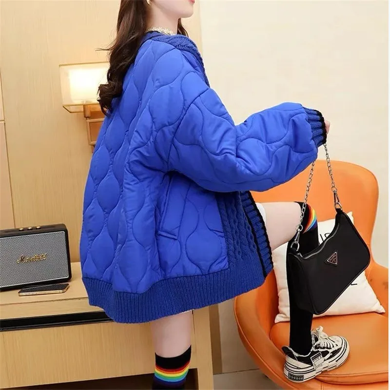 Autumn and Winter New Splicing Fashion Sweater Loose Lazy Style Thickened Knitting Cardigan Simple Jacket Winter Coat