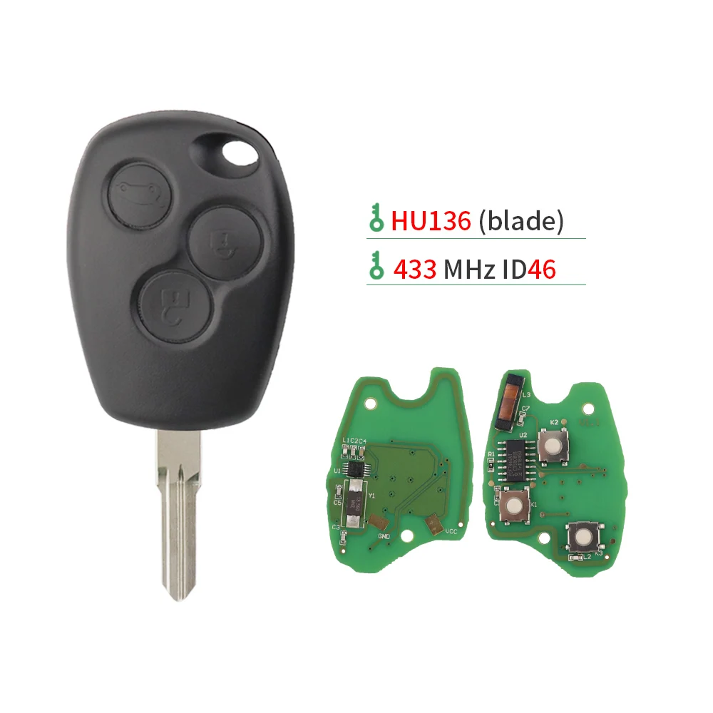 

Дистанционный ключ от автомобиля для Renault Trafic Duster Master Modus Clio 3 Twingo Movano Dacia Logan Sandero Kangoo 433 МГц ID46 PCF7946/47