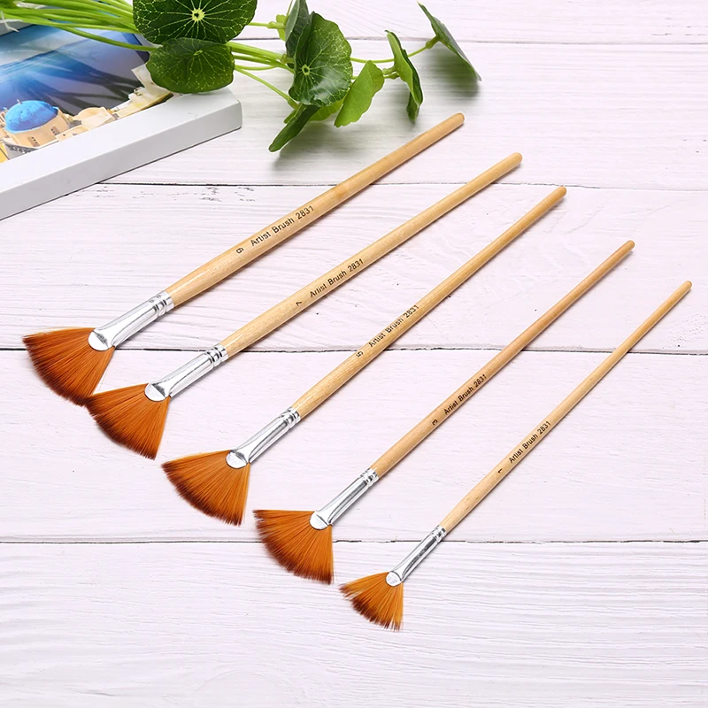 5 шт. кисти для рисования гуашью в форме веера