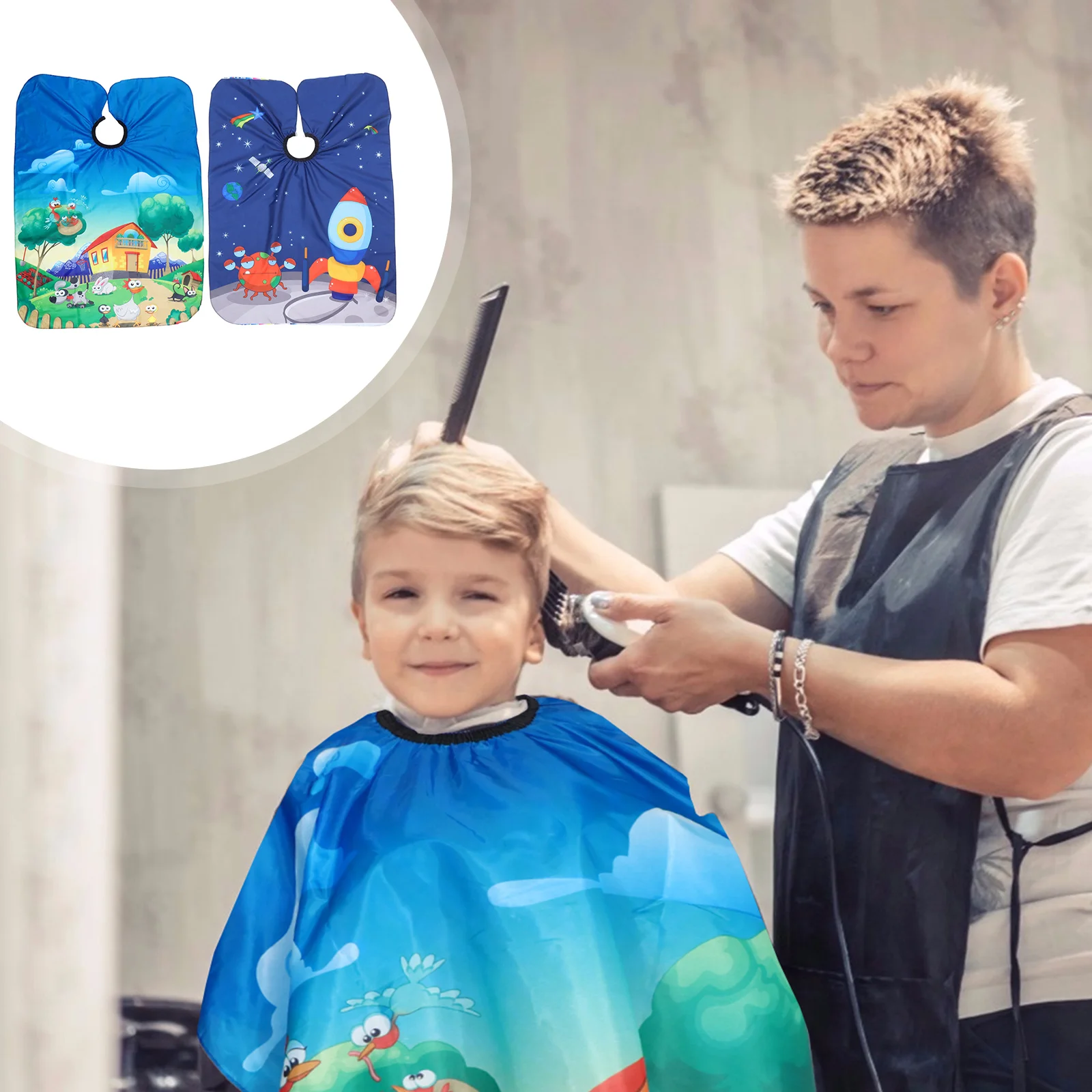 

2pcs Hair Salon Apron Cape Kids Barber Cape with Snaps Barber Cape Hairdressing Cape Gown Hair Apron Haircuts
