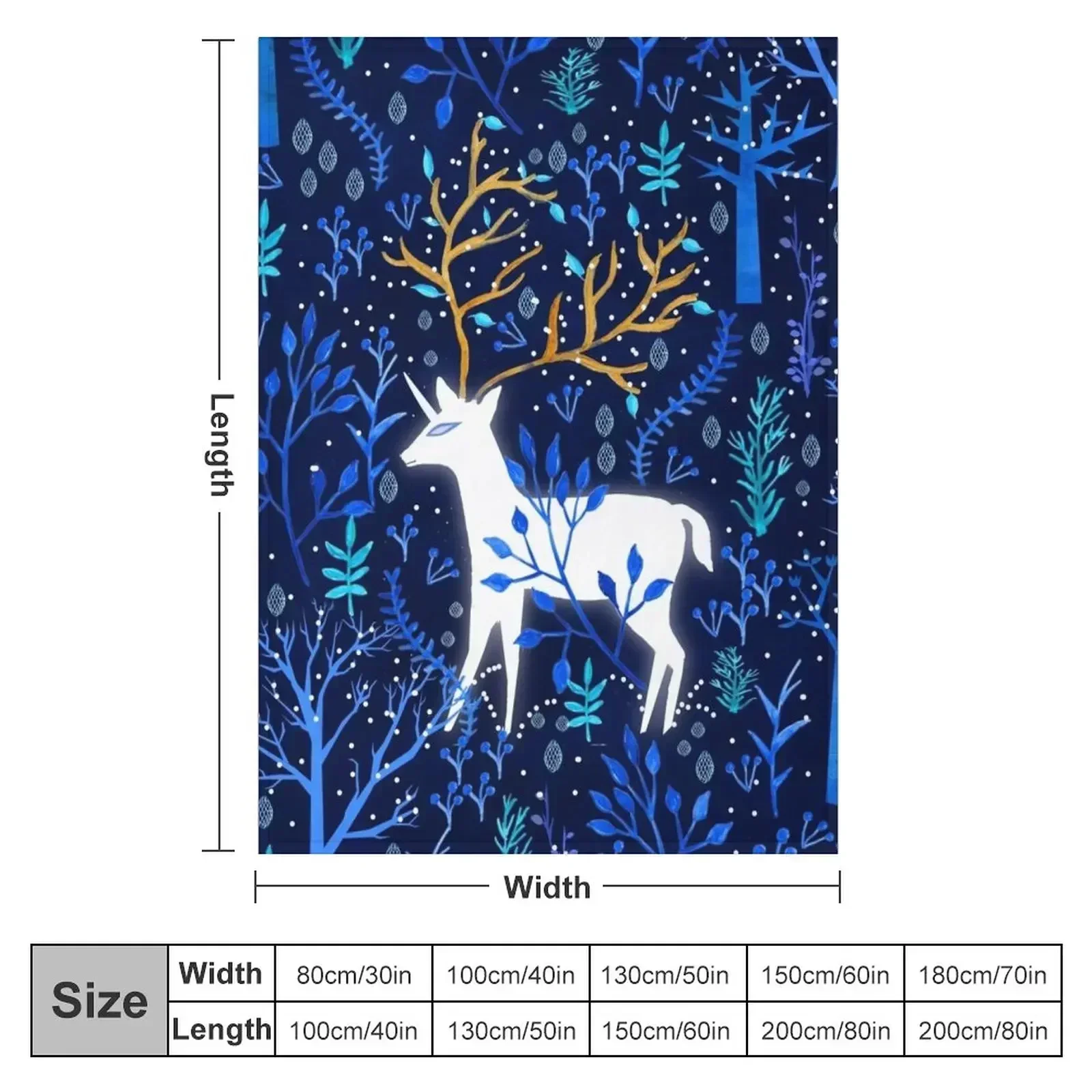 Одеяло с изображением оленя в синем цвете декоративное пушистое одеяло для