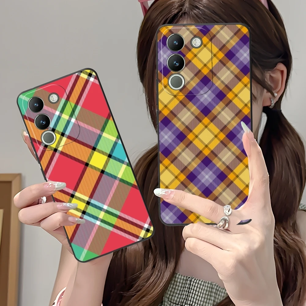 Lattice Grid Texture Mobile Cell Phone Case for VIVO Y95 Y93 Y31 Y20 V19 V17 V15 Pro X60 NEX Black Soft Cover Shell