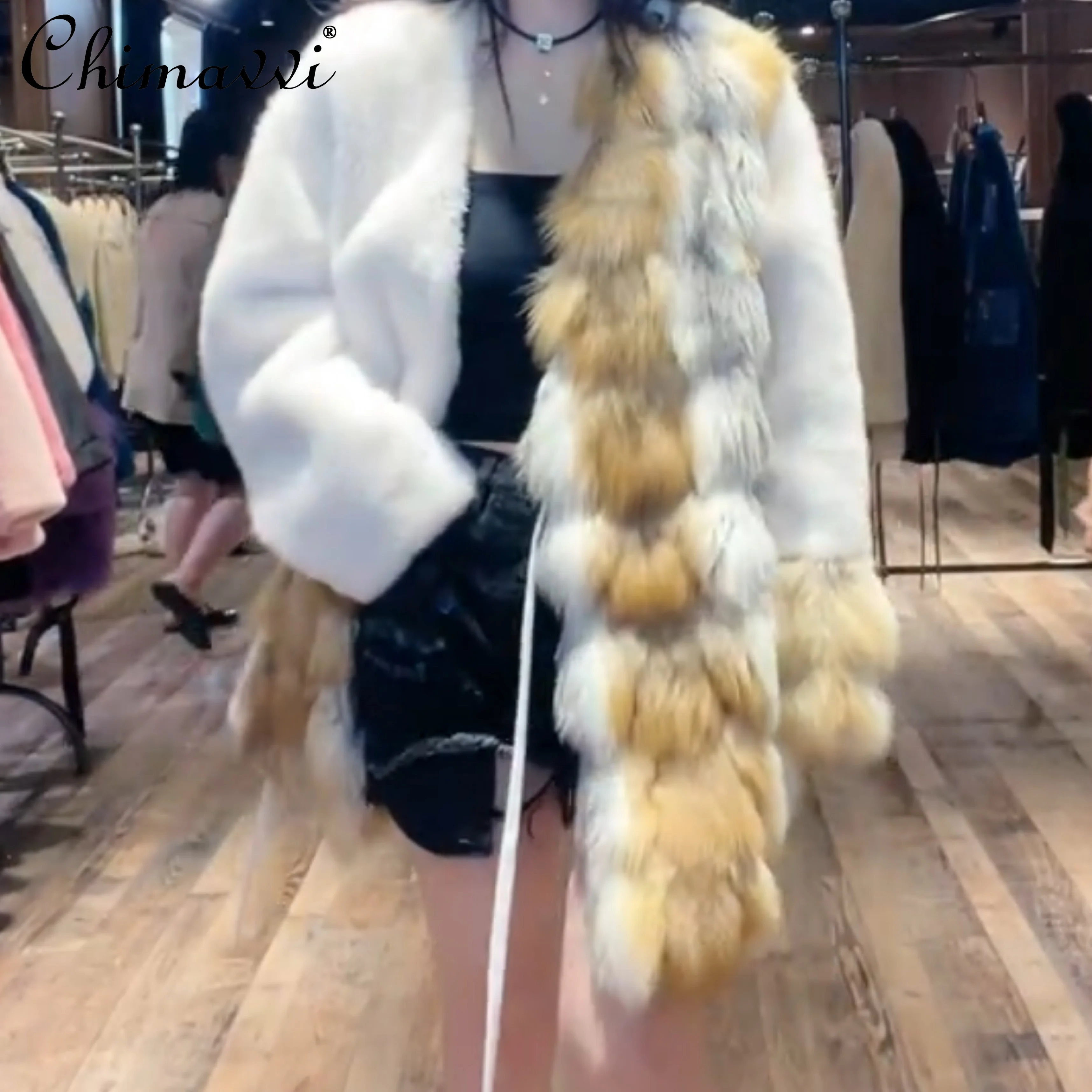 

2022 Winter High-End Imported Fox Fur with European Mink Fur Jacket Long-Sleeved Women Mid-Length Winter Warm Slim Coats Fashion