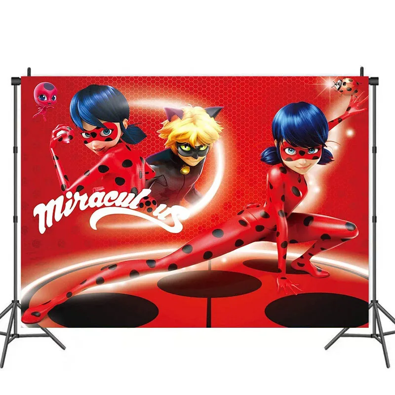 

7x5ft Marinettes Cat Noir Children Party Birthday Background Cloth Home Decoration Banner Cartoon Anime Theme Layout Ladybugess