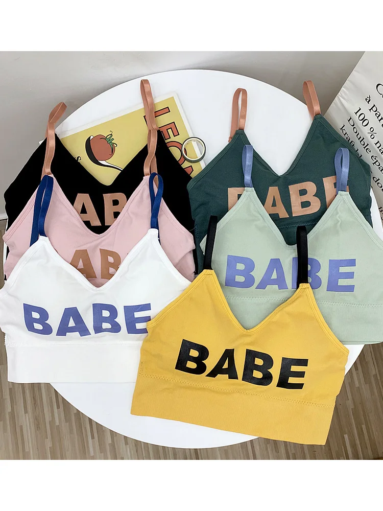 

Heliar Lettering Printed "BABE" Camis Bra Summer Women Tube Top Ribbed Crop Tops Female Slim Knit Basic Tops Women