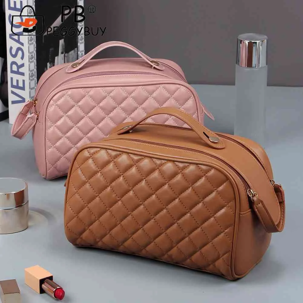 

Quilted Make Up Bag Double Zipper Autumn Winter Wash Bag Portable Large-capacity Multi-function Fashion for Weekend Vacation