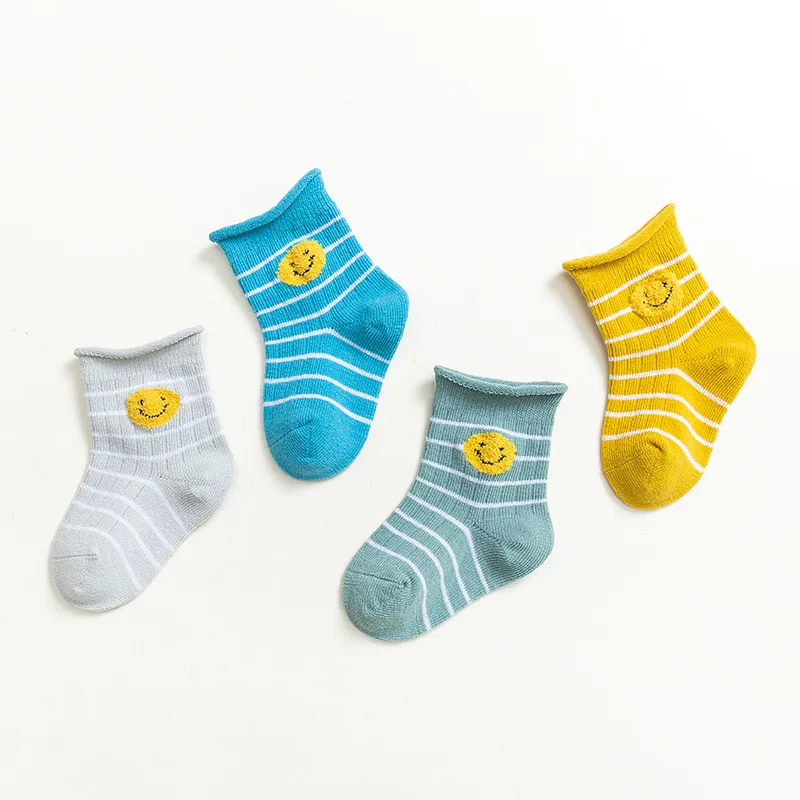 

4Pairs/set Newborn Baby Boy Socks Cotton Baby Girl Socks Autumn Winter Baby Socks for Girls Cartoon Striped Infant Thing