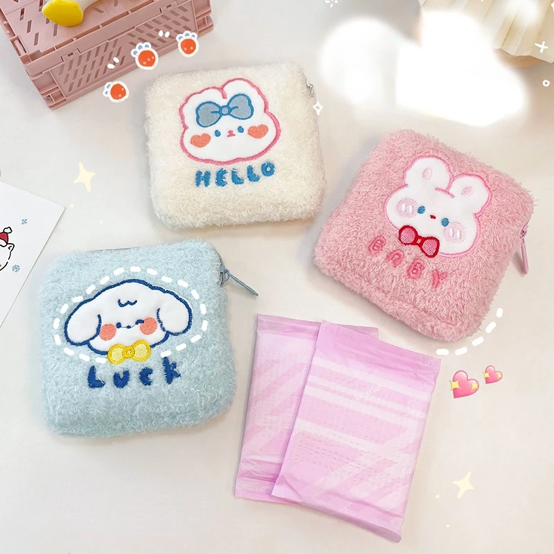 

Милые плюшевые косметички с вышивкой для девушек, сумка для хранения гигиенических салфеток, дорожная косметичка для девочек, держатель дл...