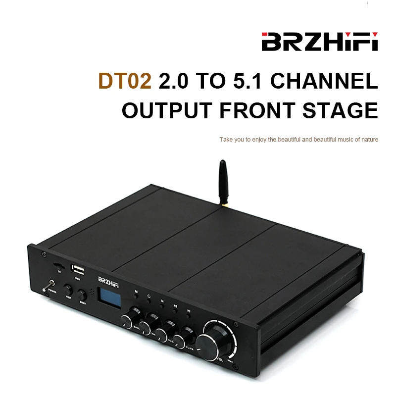 

BRZHIFI Audio DT02 2.0 to 5.1 Channel Output Preamplifier QS 7785QF Preamp Supports Bluetooth 5.0 / USB / TF / AUX Card Input