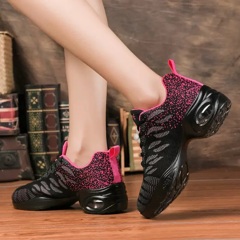 Jazz Dance Shoes Women Soft Soled Square Dance Shoes Breathable Flying Mesh Cloth Shoes Sailors Modern Sports Running Shoes