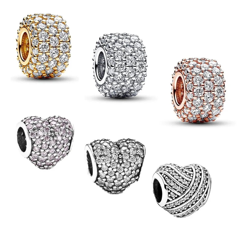 Новый 100% настоящий сверкающий тройной ряд и сердце Pavé подвеска из бисера