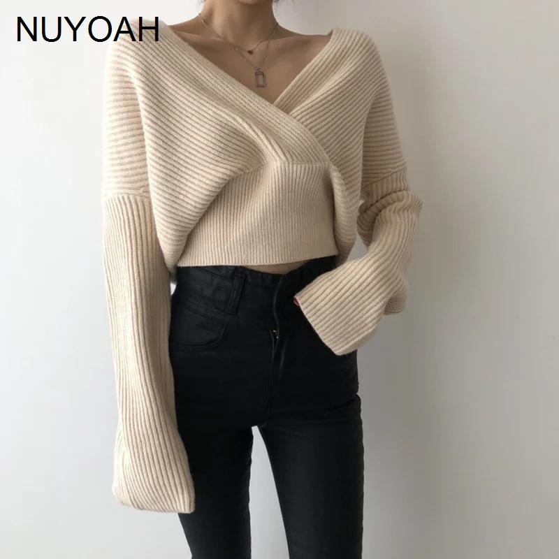 

Осенне-зимняя сексуальная свободная толстая игла Kio в западном стиле с V-образным вырезом