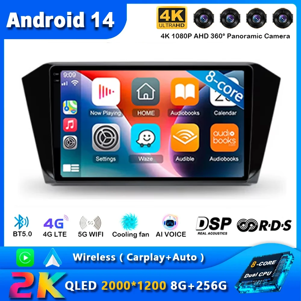 Автомобильный радиоприемник Android 14 для VW Volkswagen Passat B8 2015 2016-2020 Навигация GPS