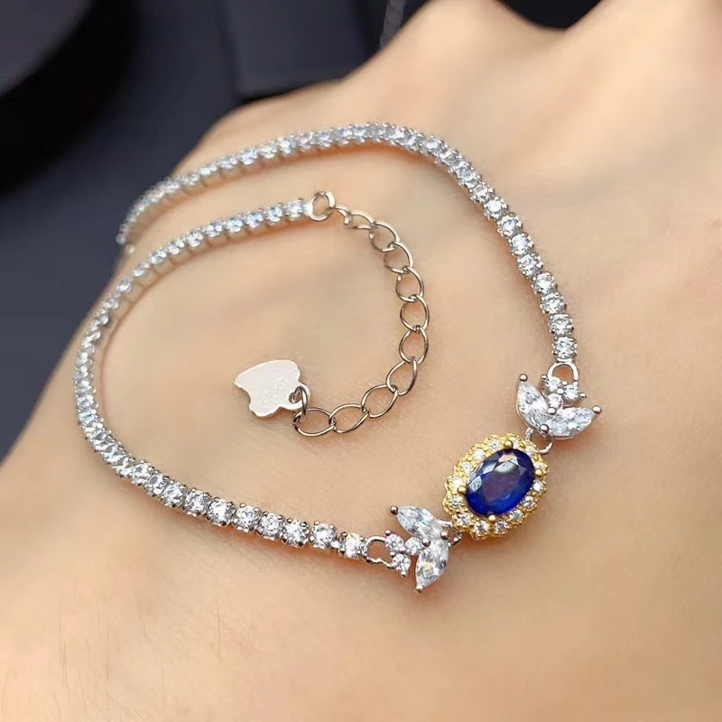 Natural Sapphire Bracelet 925 Sterling Silver Blue Sapphire Bracelet Women's High Wedding Jewelry bracelet for women