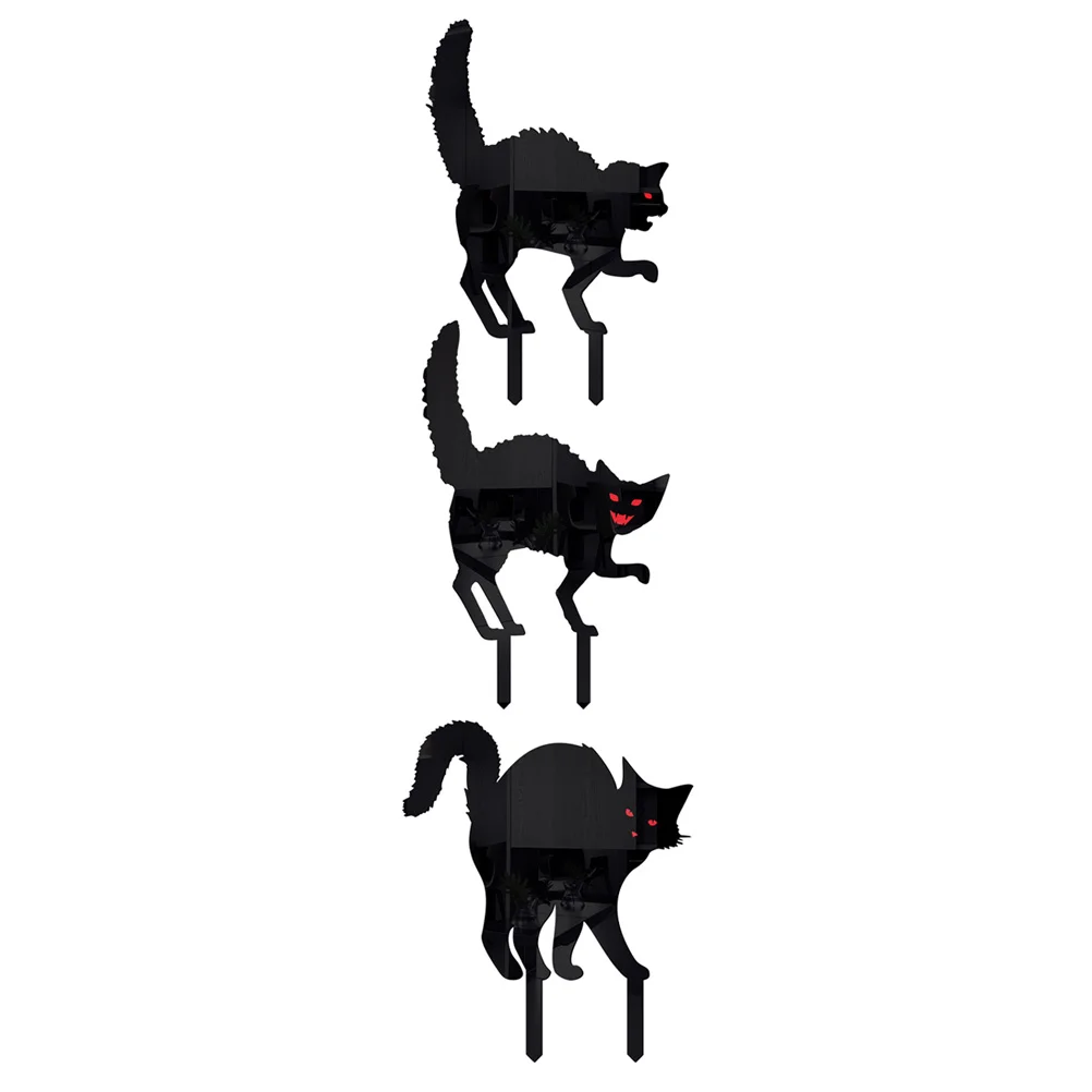 

3 Pcs Garden Black Cat Cuttings Decorations Ornament Halloween Ground Inserted Lawn Adornment Acrylic Party Supply