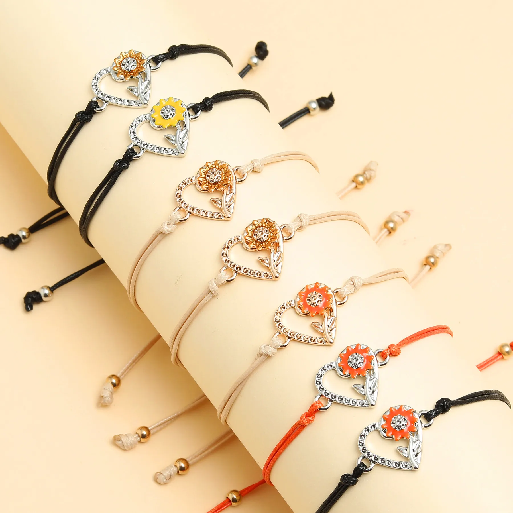 

1Pair Heart Sunflower Braided Bracelet For Women Couple Friends Adjustable Handmade Woven Charm Bracelet Friendship Jewelry Gift