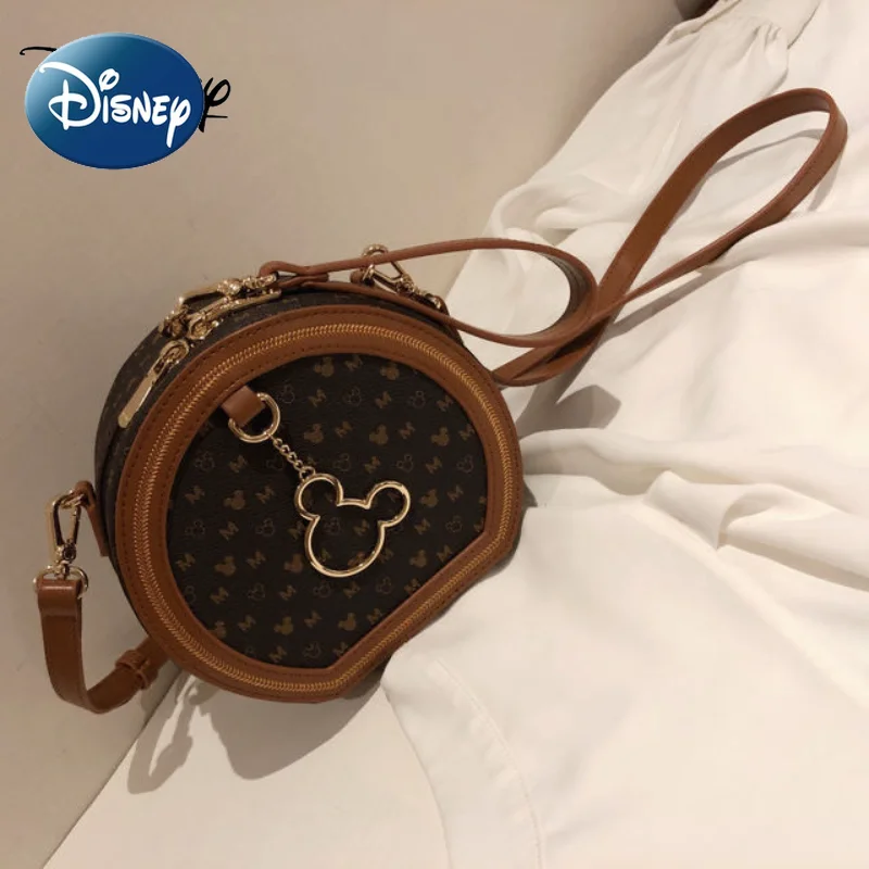 Disney Mickey Old Flower Small Barrel Bag Girl's New Vintage Handheld Crossbody Bag Fashion Popular Bag