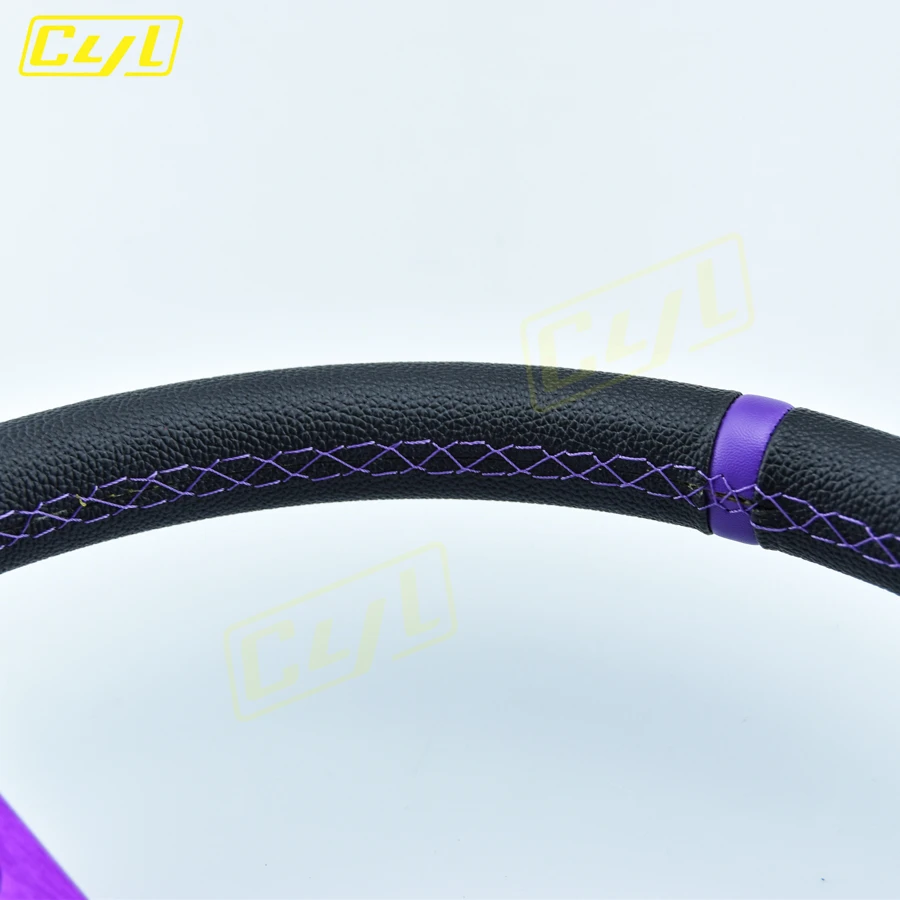 Рулевое колесо JDM из ПВХ и кожи рулевое с фиолетовыми спицами глубокой тарелкой