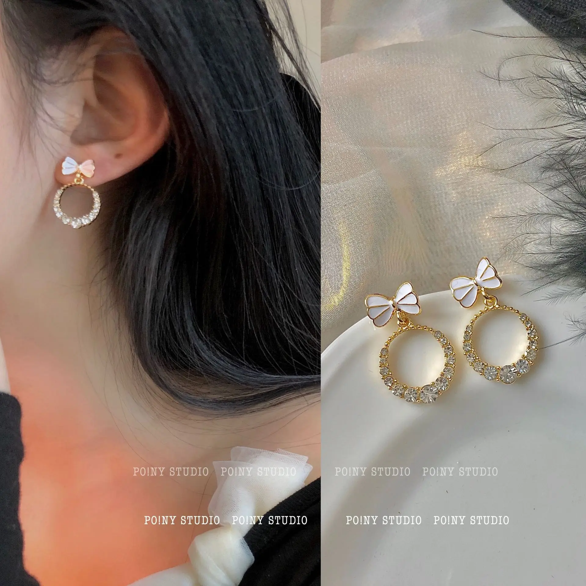 

S925 Silver Needle Temperament Bowknot Set Diamond Earrings Women's New High Grade Delicate Personality Earrings Aesthetic 2022