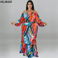 hljgg sexy off shoulder print two piece sets women long sleeve crop top and floor skirts outfits fashion lady streetwear 2022