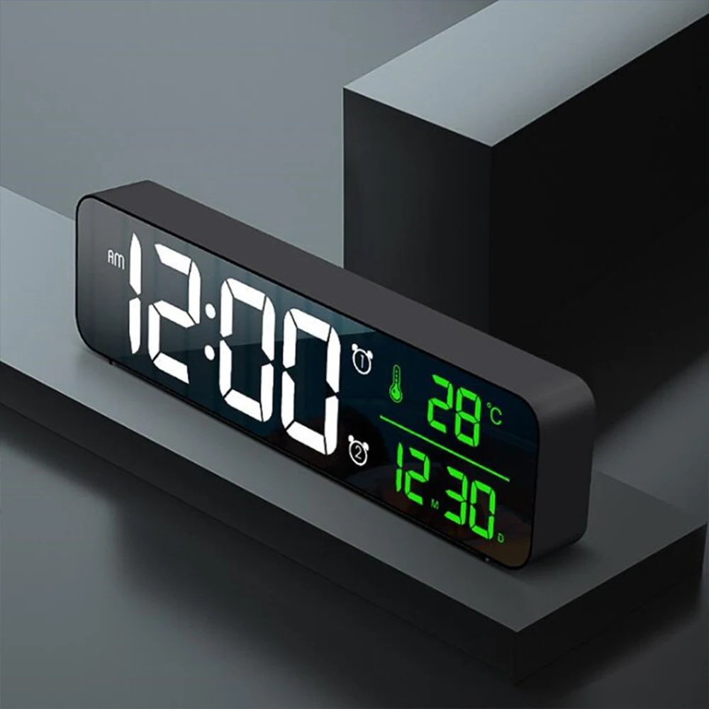 

Цифровой светодиодный Будильник с отображением времени и температуры, настольный зеркальный USB будильник с функцией памяти для украшения г...