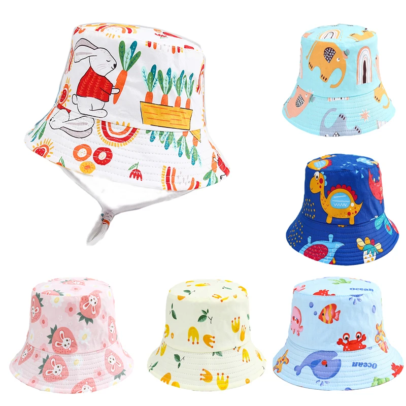 Baby Sun Hats For Boy Girl Cotton Beach Summer Bucket Hat Kids Cute Cartoon Animals Fruits Caps Children UV Protection