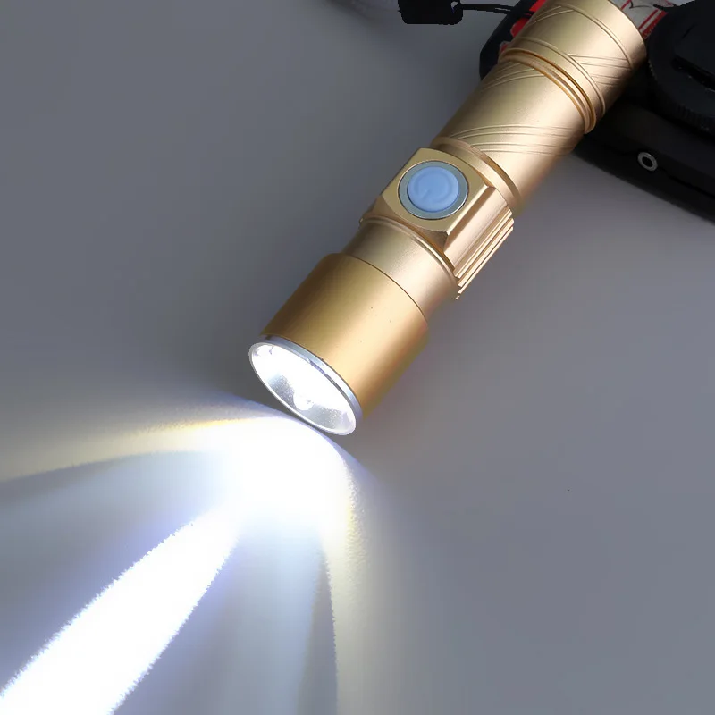 

LED Flashlight Portable USB Powerful Rechargeable Lantern Outdoor Torch Flash Light Hiking Camping Zoomable Lamp Waterproof