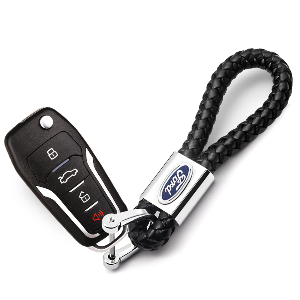 

High Quality Shaped Leather Braided Custom Metal Rope Keychain Accessories For Ford Focus Mk1 Mk3 MK4 Party F150 Ranger Mondeo