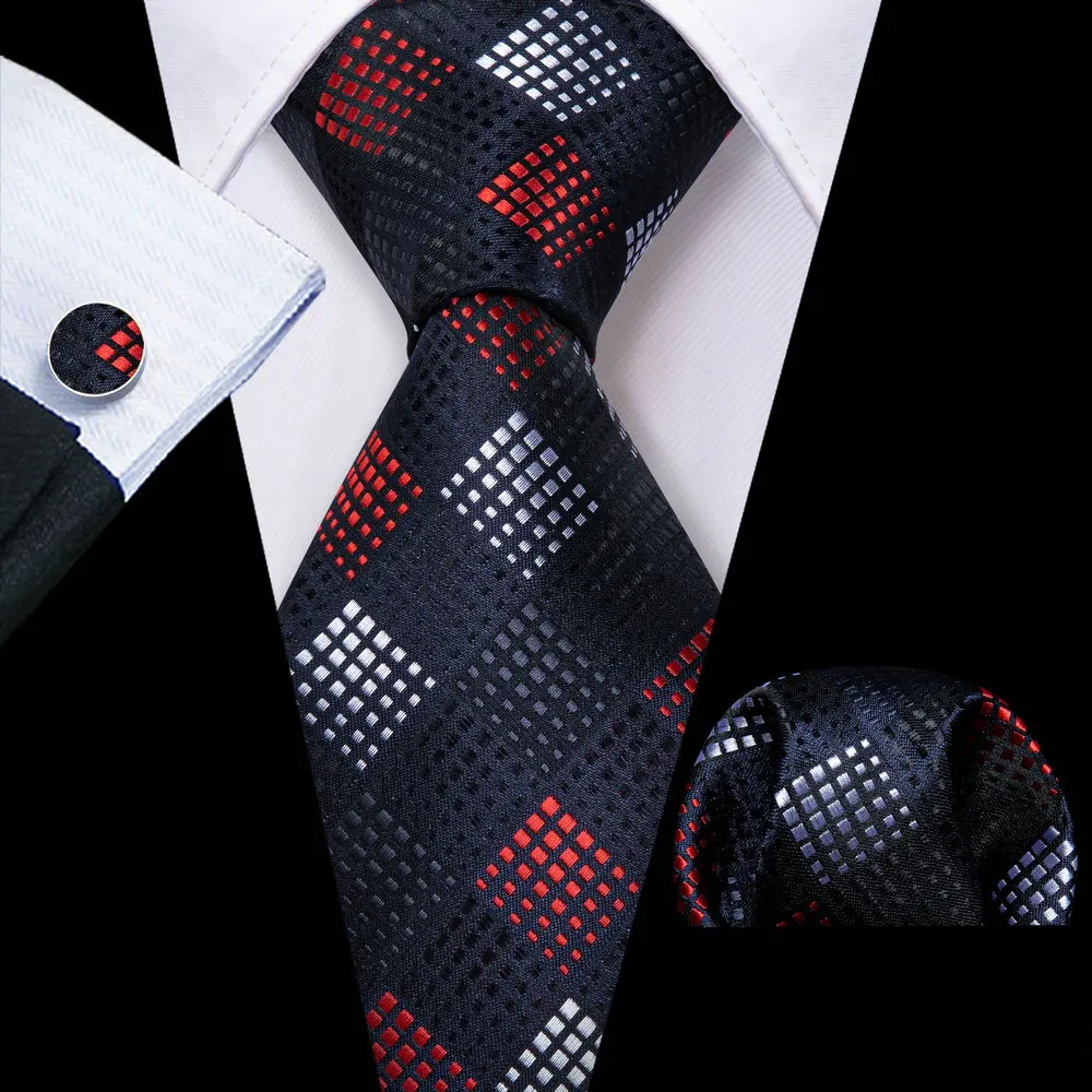 Fashion Red Navy Novelty Men Silk Necktie Brooches Men Tie Handkerchief Cufflinks Sets Men Gift Barry.Wang Designer