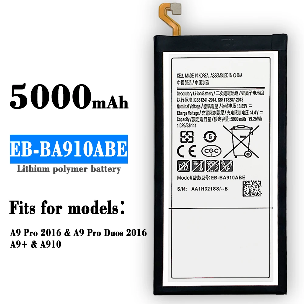 Samsung EB-BA910ABE For Samsung GalaxyA9+ A9000 A9 Pro 2016 Duos TD-LTE, SM-A9100, SM-A910F/DS Replacement Phone Battery 5000mAh