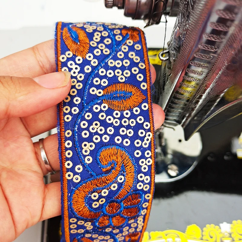 4cm Wide Ethnic Style Sequins Embroidered Lace Webbing Handmade Diy Clothing Cuffs Home Textile Curtain Accessories