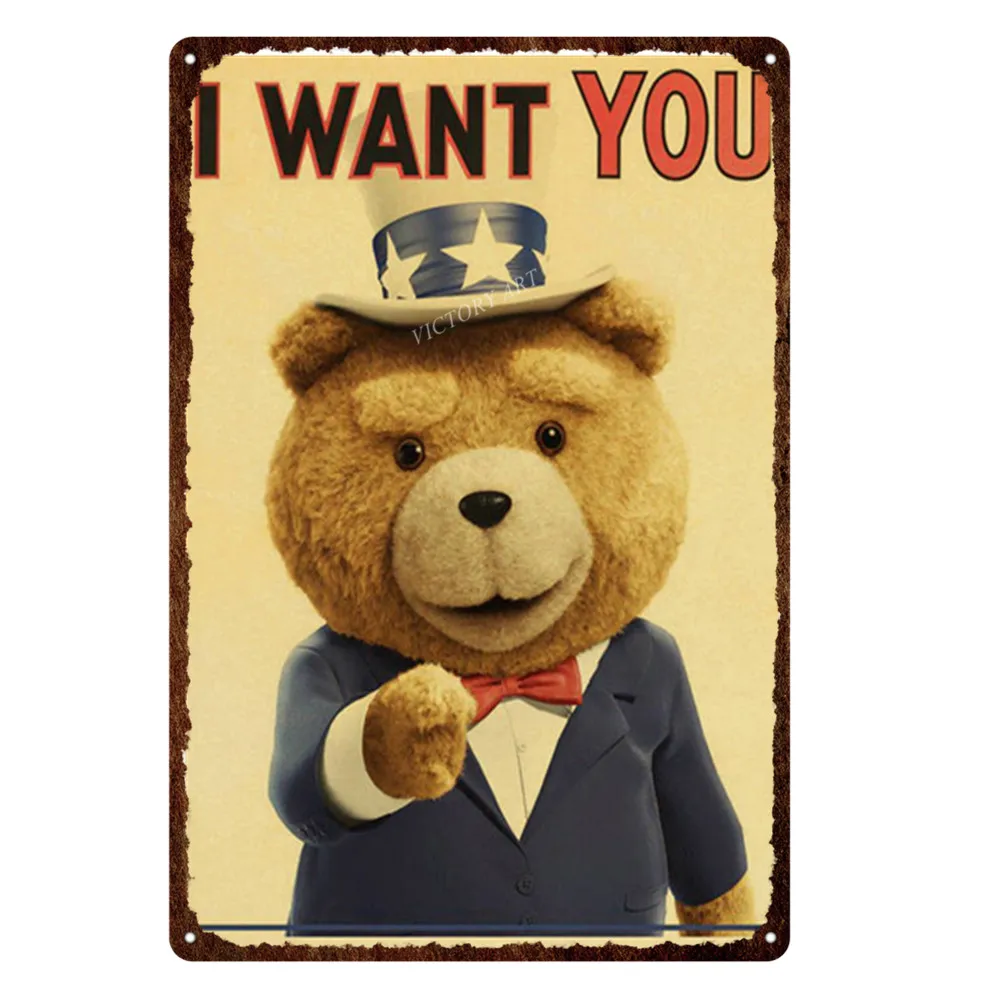 

I Want You Bear Metal Plaque Retro Decorative Plate Bar Pub Wall Decoration Rusty Metal Tin Sign Garage Club Metal Poster