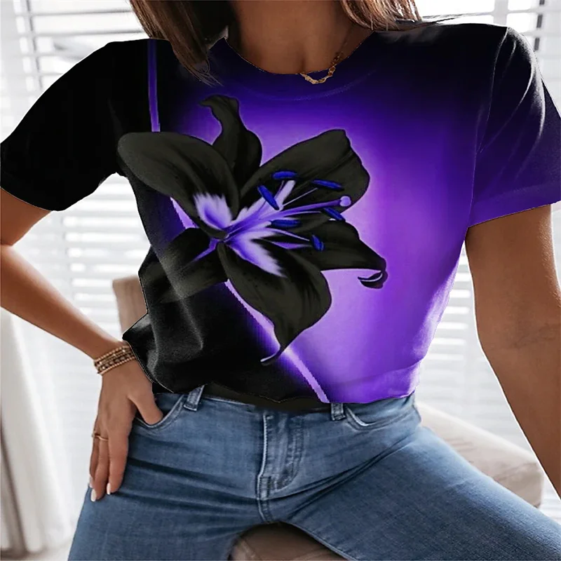 Футболка женская с коротким рукавом и цветочным 3D принтом |