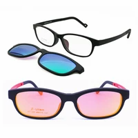 easy to clip on ultem square round colorful optical glasses frame with removable polarized sunglasses clips for children 1305