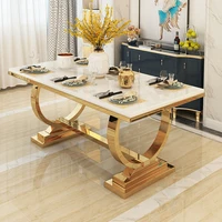 modern luxury marble dining table and chair combination italian rectangular dining table simple household stainless steel dining