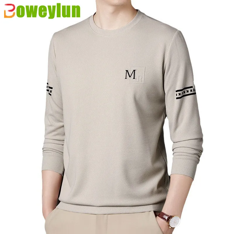 

Boweylun Bump Letters Printed O-Neck POLO Shirt Men Spring And Autumn Long-sleeved T-shirt Fashion Casual Pullover Tops Youth