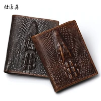 crocodile pattern short luxury men wallets retro biker wallet genuine leather foldable purse male handbags card bag