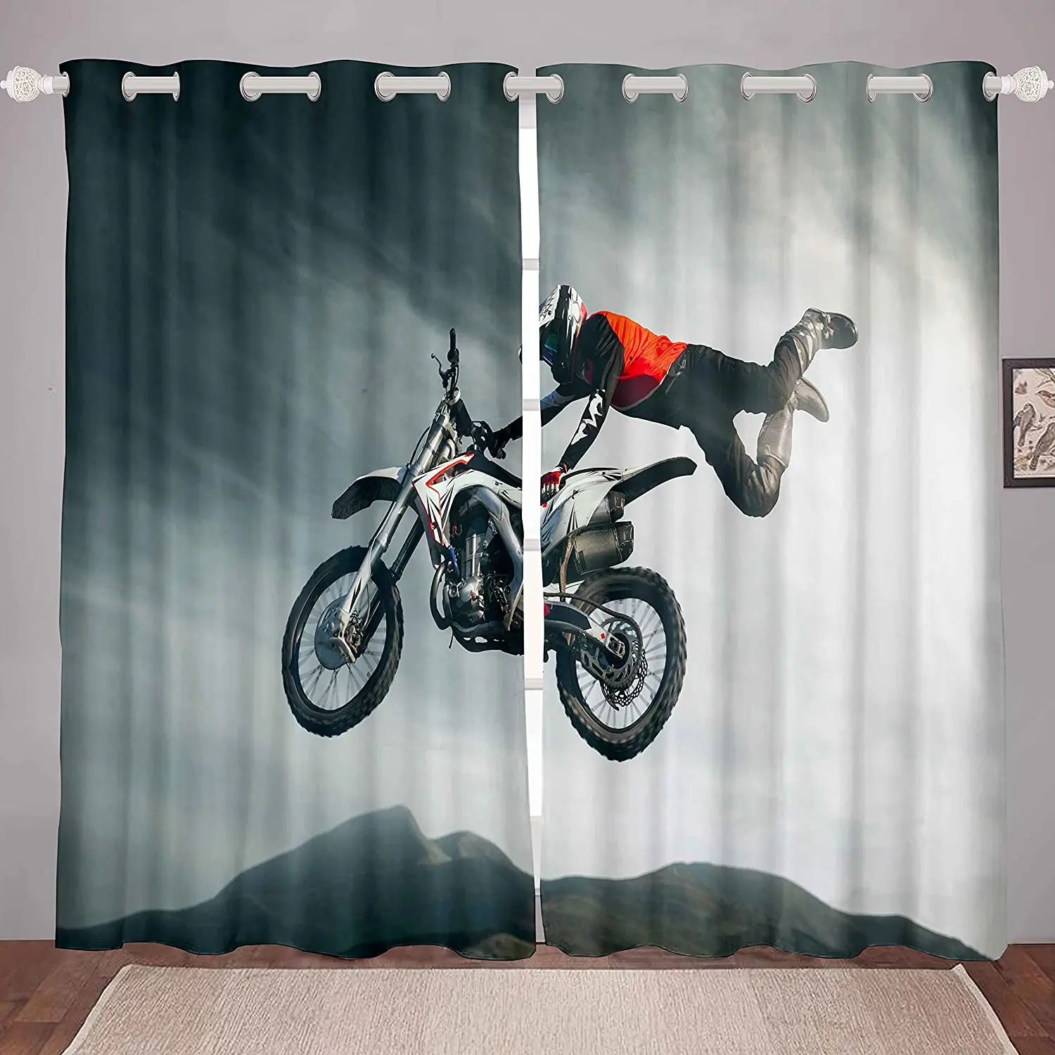 

Motocross Rider Curtain Extreme Sports Theme Curtains for Boys Bedroom Kids Teens Men Motorcycle Design Window Drapes Dirt Bike