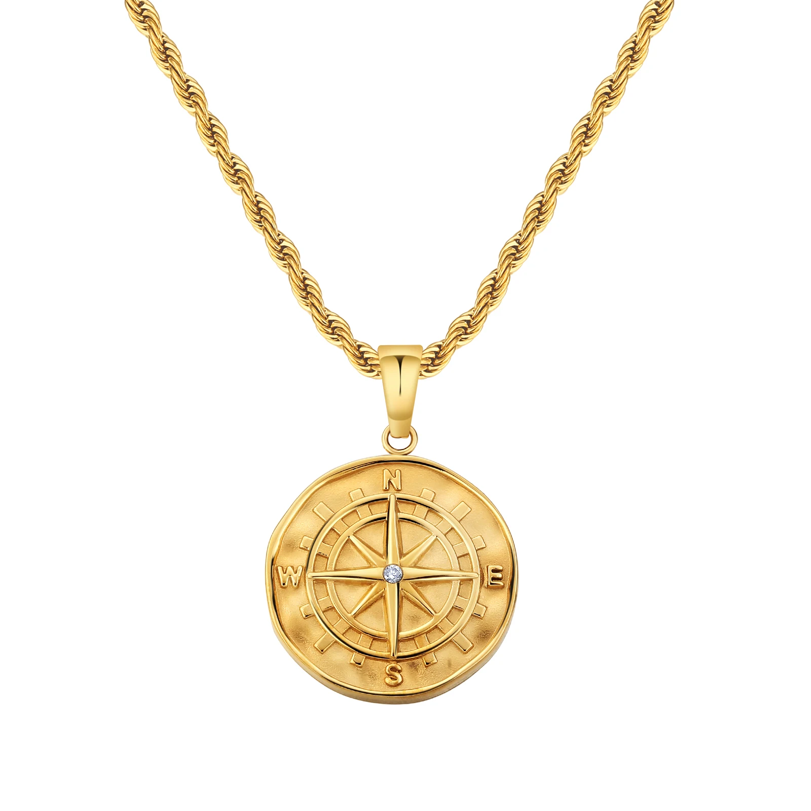 

JEWE Vintage Compass Medusa Angel ST. CHRISTOPHER Medallion Coin Pendant 316L Stainless Steel 18K Gold Plated Men Necklace