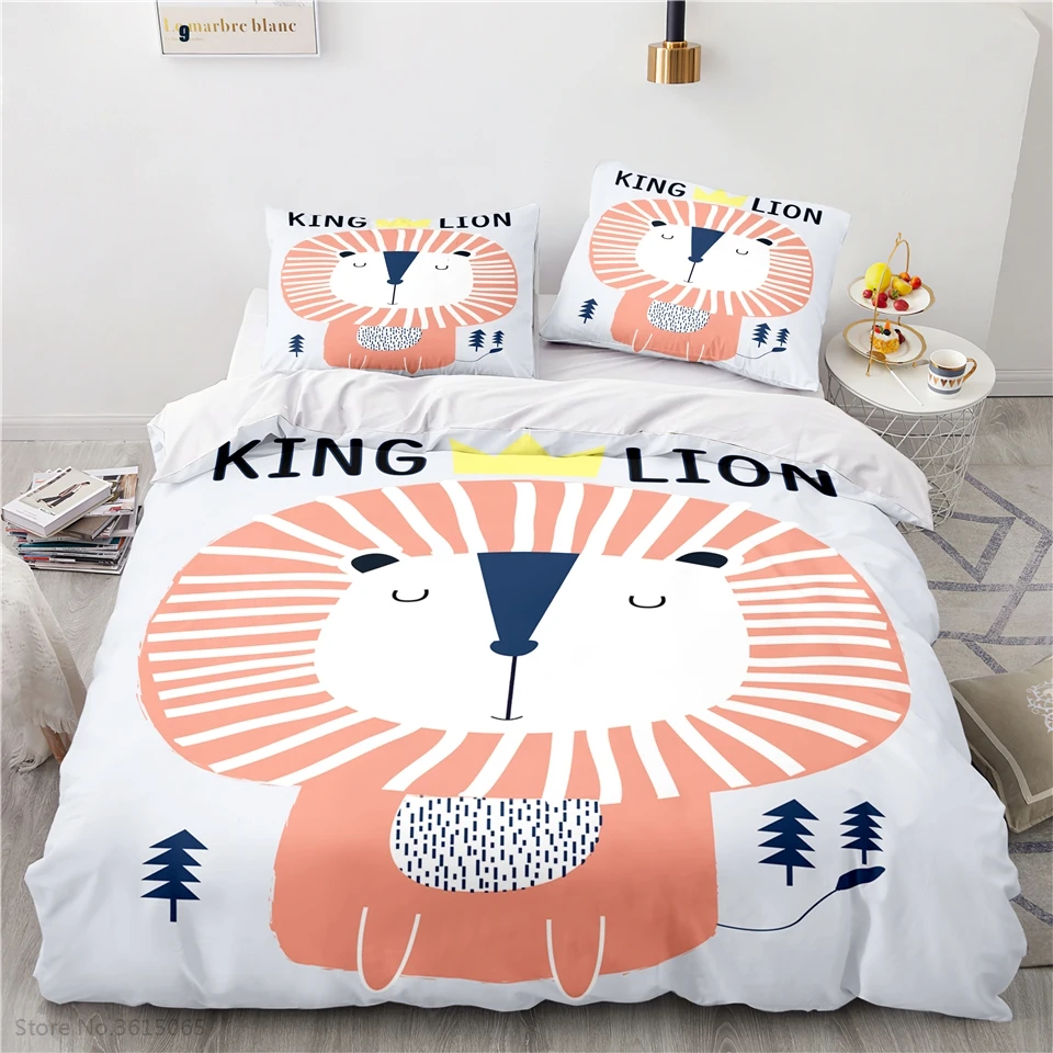 Комплект постельного белья с изображением леса и Льва пододеяльником наволочкой