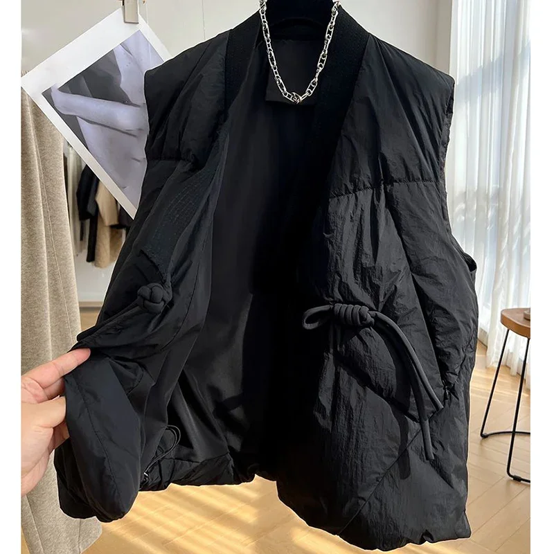 

Женский хлопковый жилет с V-образным вырезом, свободная утепленная куртка без рукавов, элегантный винтажный жакет в Корейском стиле, зима 2023