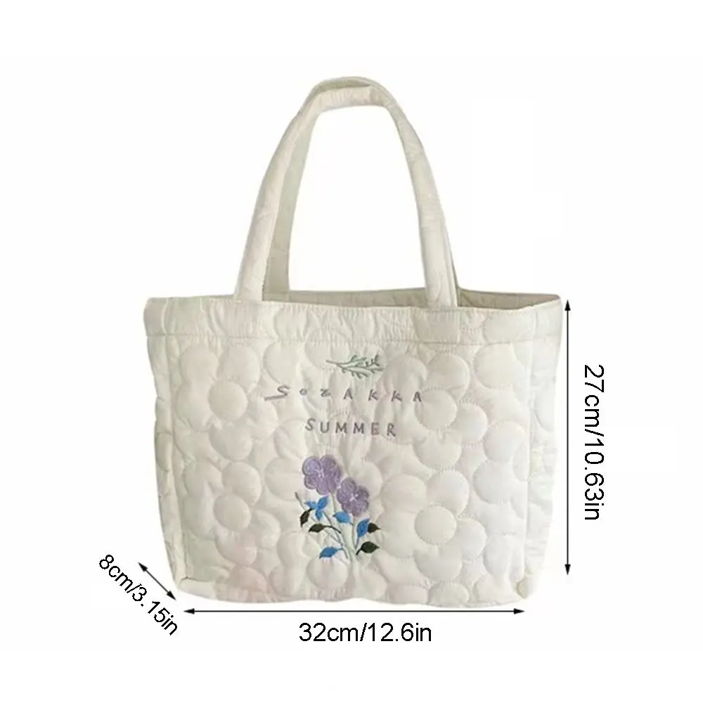 Polyester Fresh Flower Embroidery Handbag Temperament Korean Style Solid Color Tote Bag INS Student