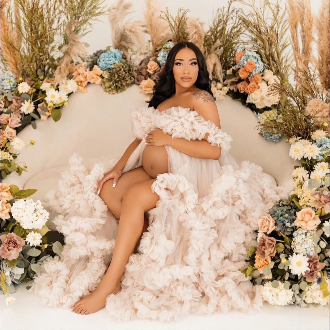 

Plus Size Women's Prom Dresses Tiered Ruffles Front Split Party Celebrity Gowns Luxury Maternity Photography Dress