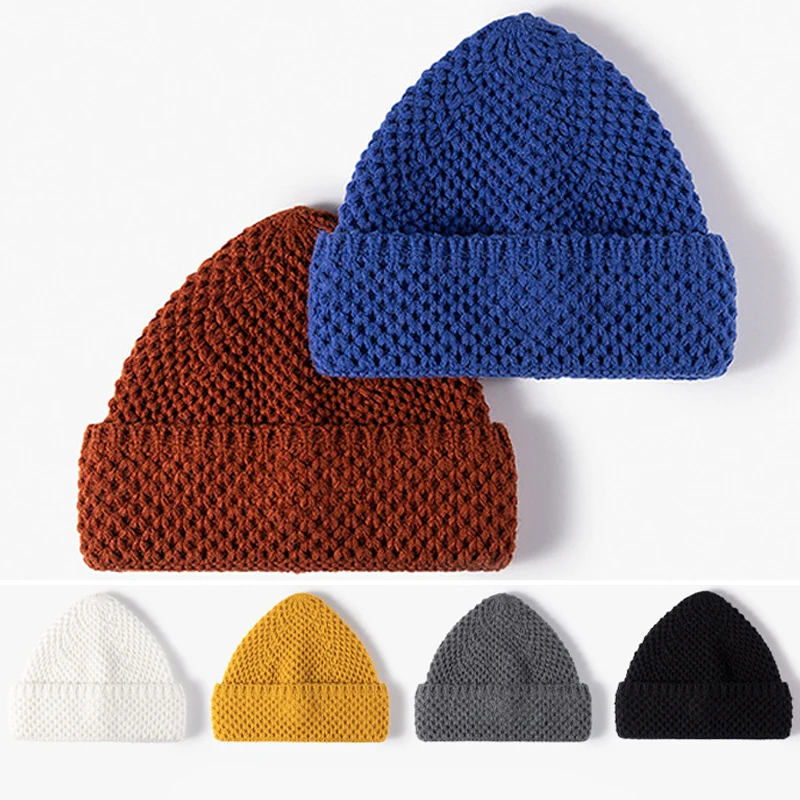 

Fashion Solid Women Knitted Hats Wild Casual Skullies Beanies Hat Autumn Winter Outdoor Warmer Thicken Cap Cozy Rolled Bonnet