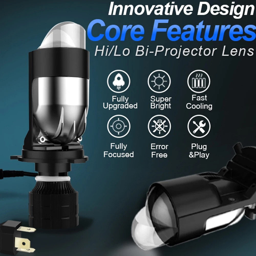 Купи Car Motorcycle h4 Hi-Lo Headlight Mini Dual Projector Lens High Power LED Fog Lamp 25000LM Automotive Moto Turbo Fan LED Lights за 990 рублей в магазине AliExpress