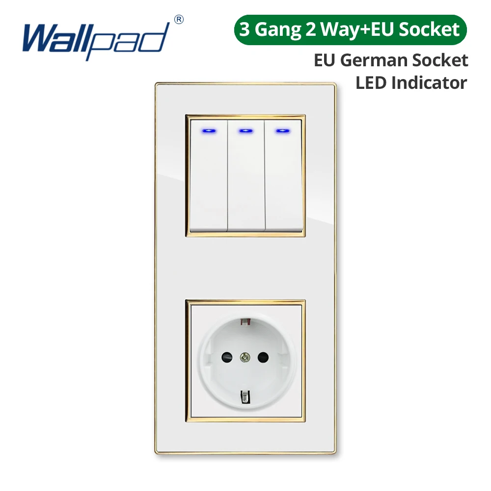 

Настенная панель Вертикальная 86*172 мм Белая акриловая панель Настенный выключатель с золотой рамкой USB-зарядка Розетка европейского стандарта 4 5 6 7 8 Gang 2 Way